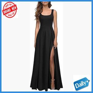 Square Neck Bodycon Maxi Dress with High Waist and Side Split